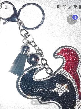 Houston Texans Sparkling Black and Red Tassel Keychain/ Bag Charm